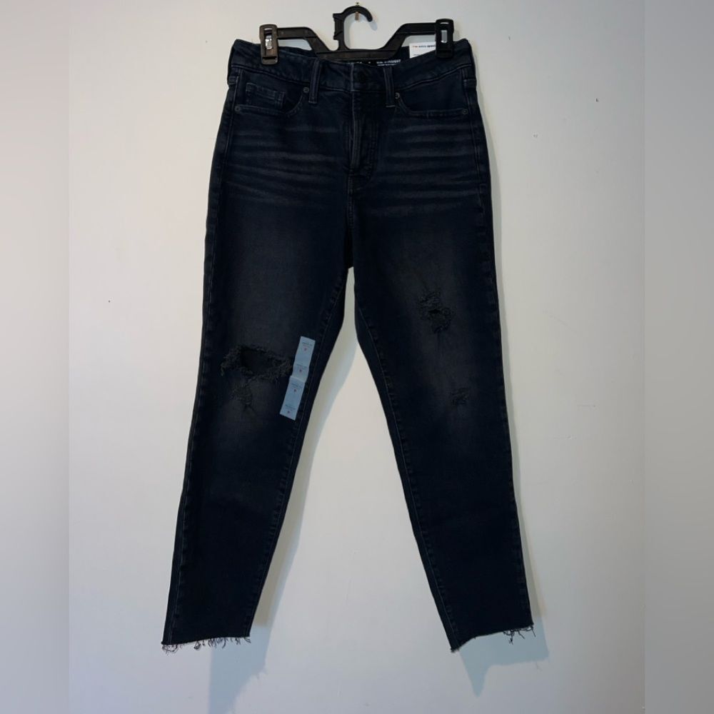 NWT Old Navy Women's 4 Dark Wash Distressed Skinny Jeans Button Fly High Rise